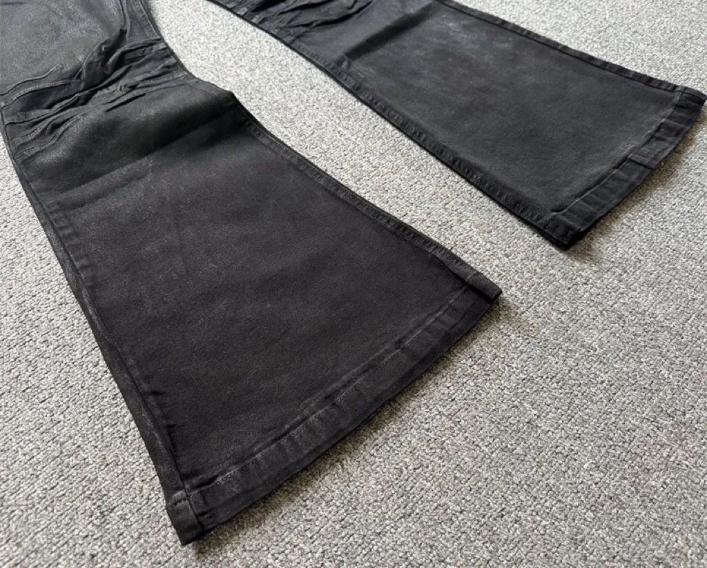 American Retro Heavy Industry High Street Coated Micro-Flared Jeans For Men And Women Black Gothic Vintage Casual Loose Jeans