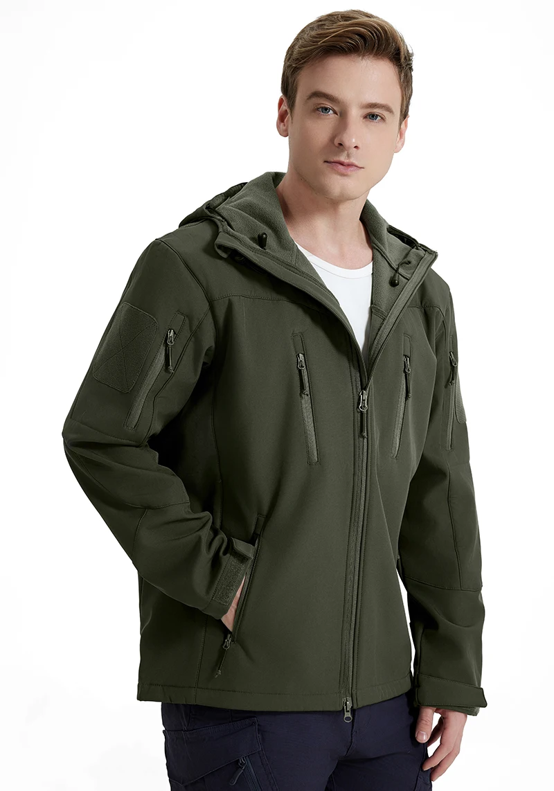 Men's Waterproof Softshell Tactical Jacket Winter Windproof Fleece Hoodie Jacket Outdoor Hiking Skiing Windbreaker Coat