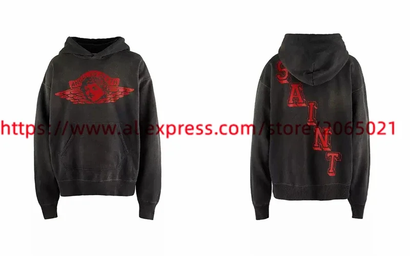 Washed Angel Saint Hoodie Men Women Damaged Pullovers Hooded