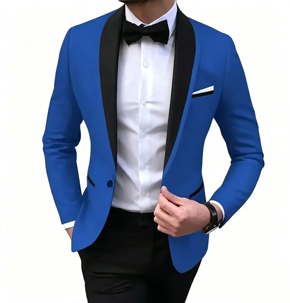 Solid Men's Wedding Suit One Button Shawl Lapel Jacket Vest Pants Dinner Groom Tuxedos Slim Fit Formal Business Suits