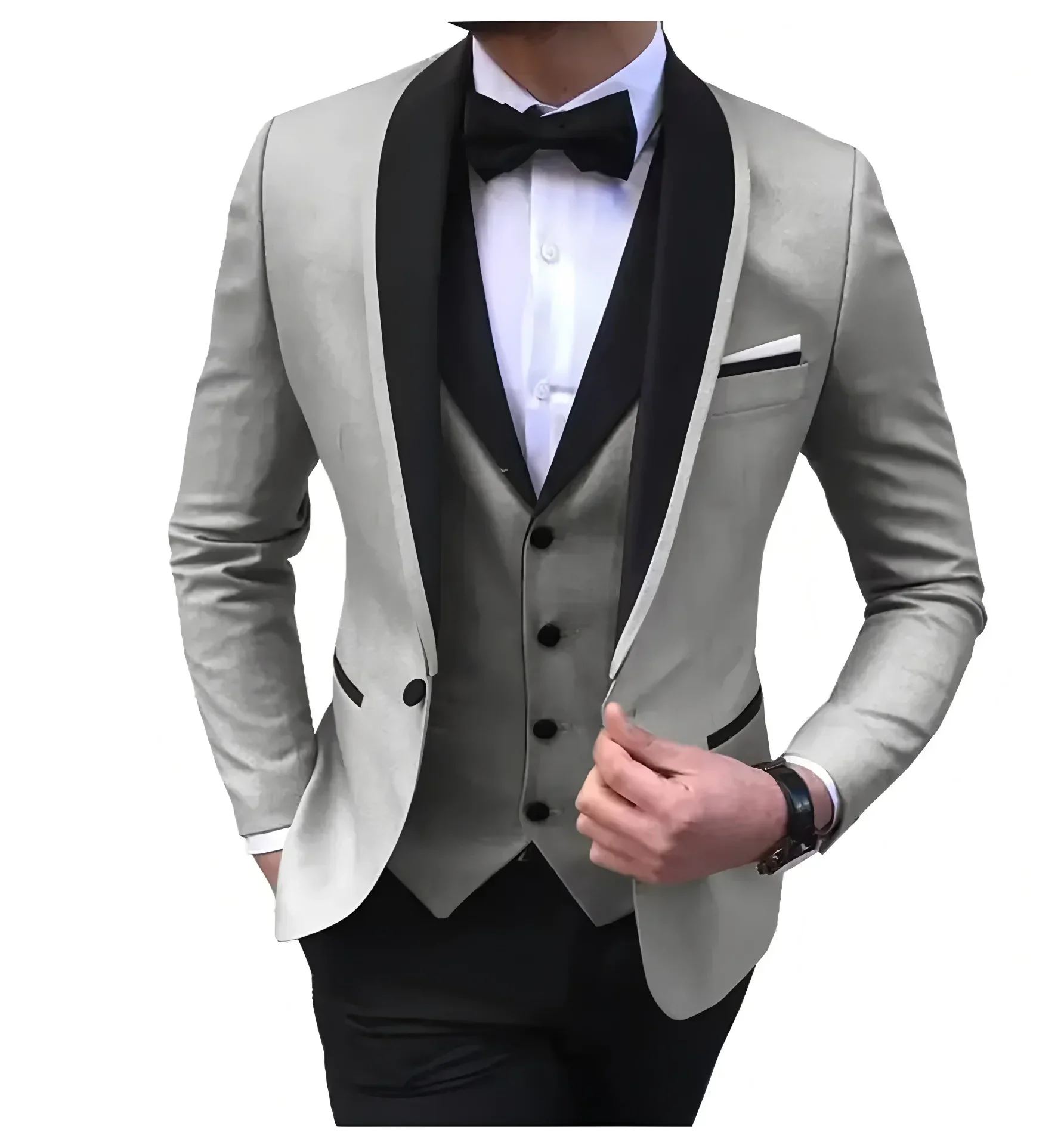 Solid Men's Wedding Suit One Button Shawl Lapel Jacket Vest Pants Dinner Groom Tuxedos Slim Fit Formal Business Suits