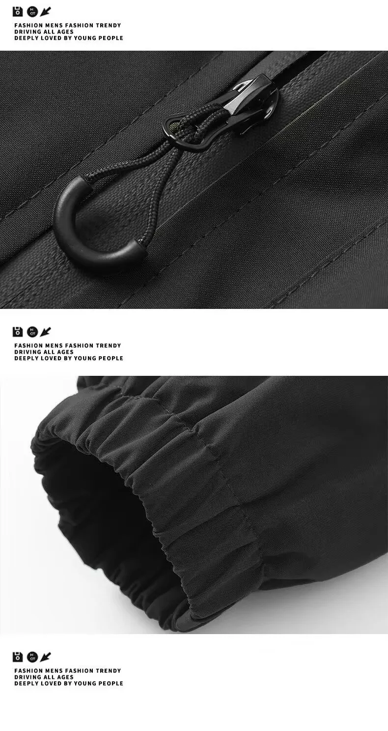 Men Spring Autumn Hooded Jacket Waterproof Outdoor Windbreaker Casual Zip Up Pocket Coat Outerwear