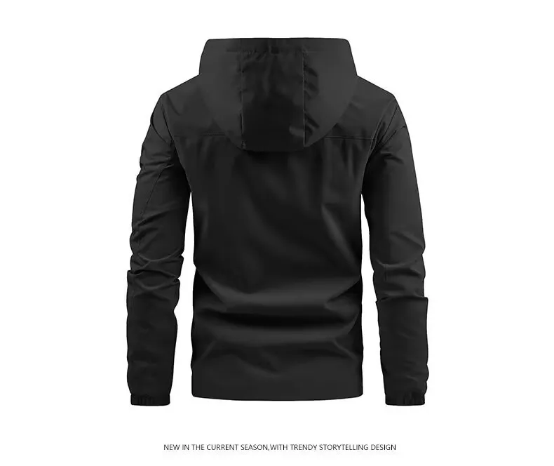 Men Spring Autumn Hooded Jacket Waterproof Outdoor Windbreaker Casual Zip Up Pocket Coat Outerwear