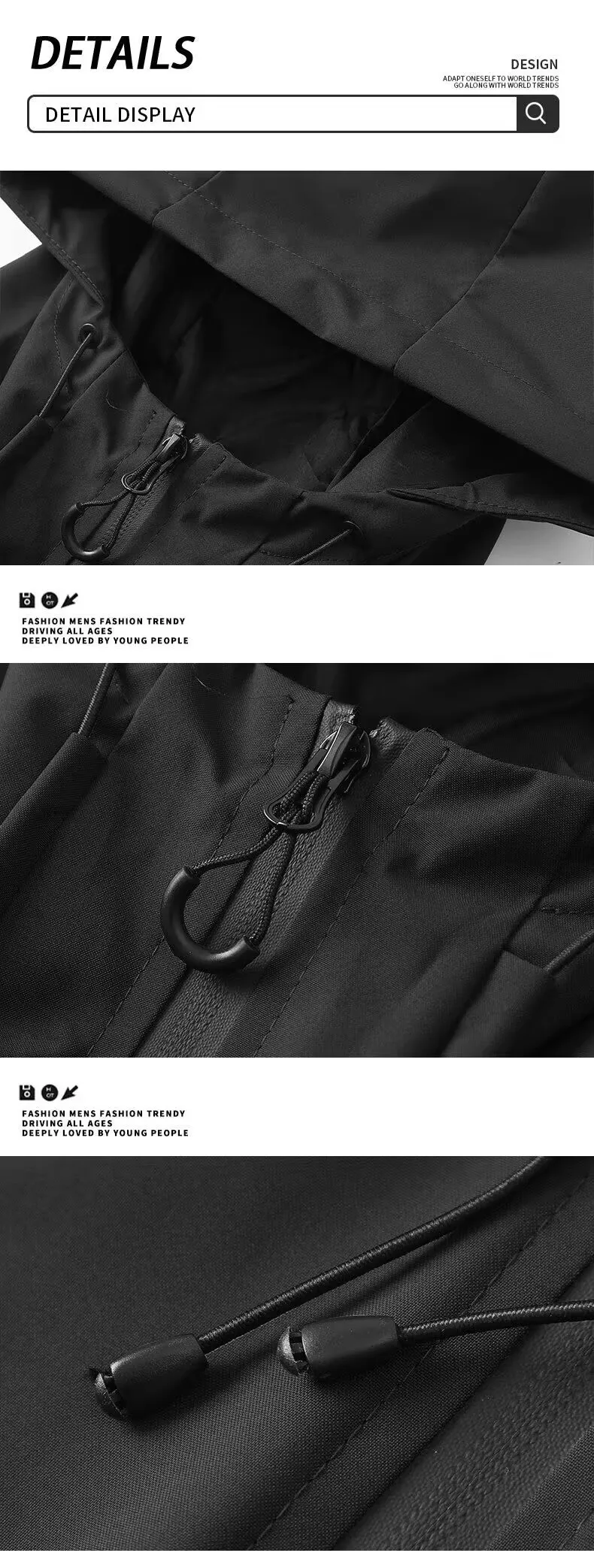Men Spring Autumn Hooded Jacket Waterproof Outdoor Windbreaker Casual Zip Up Pocket Coat Outerwear