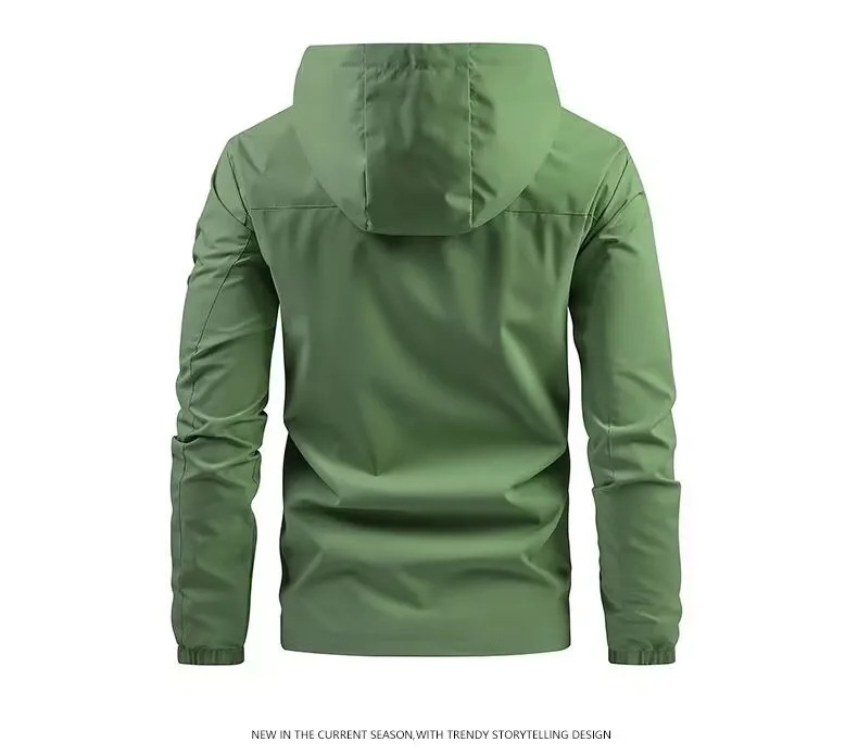 Men Spring Autumn Hooded Jacket Waterproof Outdoor Windbreaker Casual Zip Up Pocket Coat Outerwear