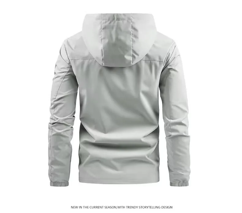 Men Spring Autumn Hooded Jacket Waterproof Outdoor Windbreaker Casual Zip Up Pocket Coat Outerwear