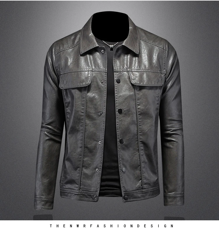 2024 Autumn and Winter New Men's Fashion Handsome with Solid Color Boutique Lapel Motorcycle Leather Coat Slim Fashion  M-5XL