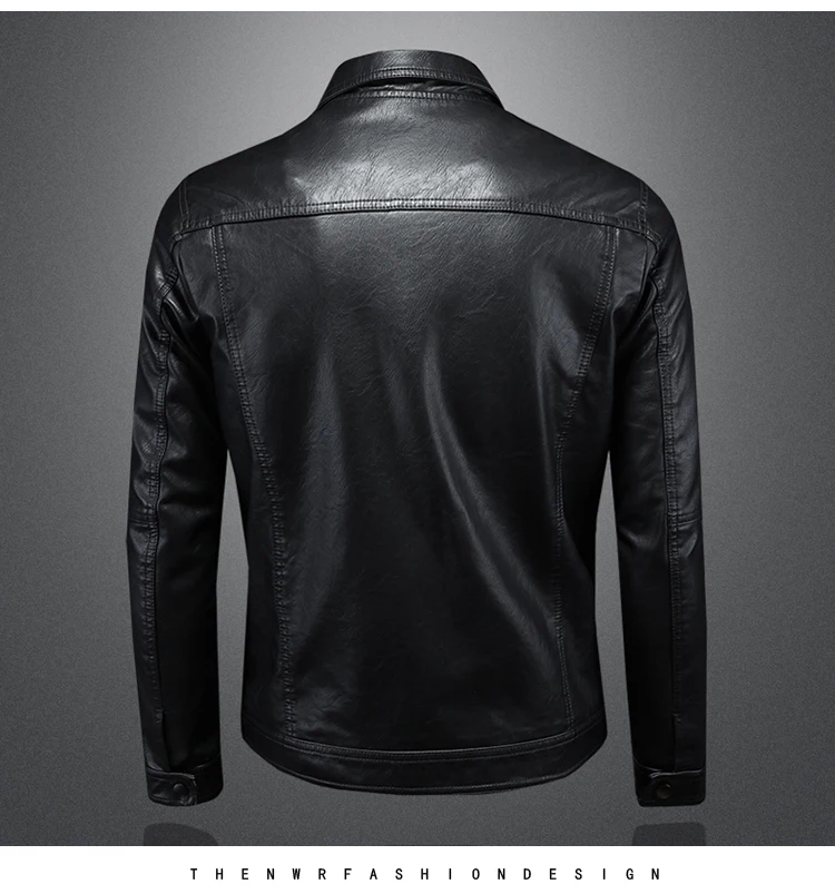 2024 Autumn and Winter New Men's Fashion Handsome with Solid Color Boutique Lapel Motorcycle Leather Coat Slim Fashion  M-5XL