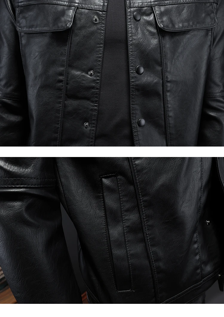 2024 Autumn and Winter New Men's Fashion Handsome with Solid Color Boutique Lapel Motorcycle Leather Coat Slim Fashion  M-5XL