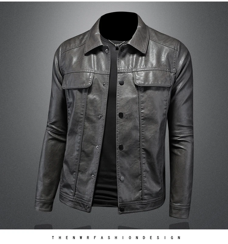 2024 Autumn and Winter New Men's Fashion Handsome with Solid Color Boutique Lapel Motorcycle Leather Coat Slim Fashion  M-5XL