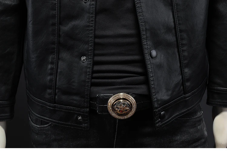 2024 Autumn and Winter New Men's Fashion Handsome with Solid Color Boutique Lapel Motorcycle Leather Coat Slim Fashion  M-5XL
