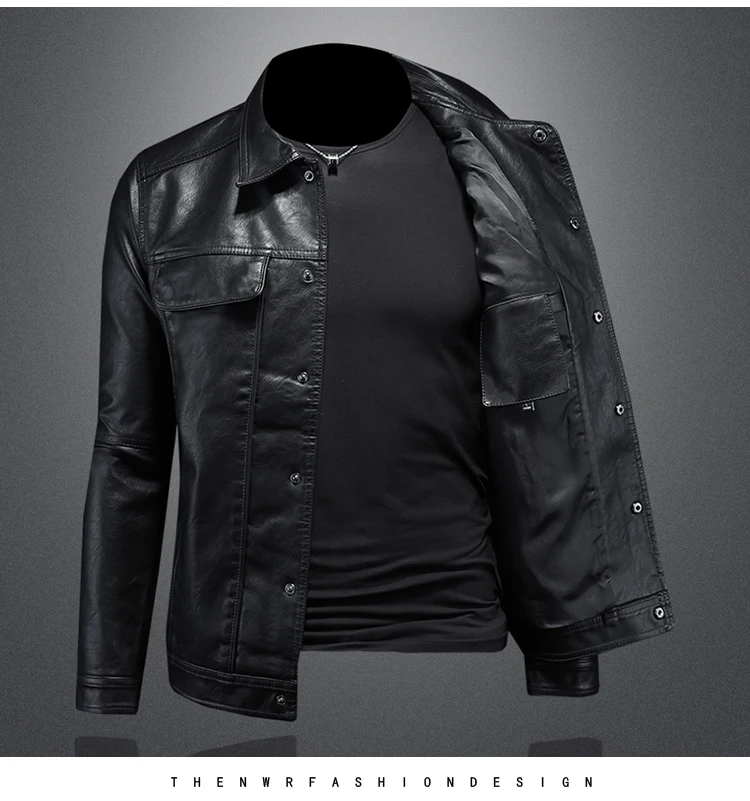 2024 Autumn and Winter New Men's Fashion Handsome with Solid Color Boutique Lapel Motorcycle Leather Coat Slim Fashion  M-5XL