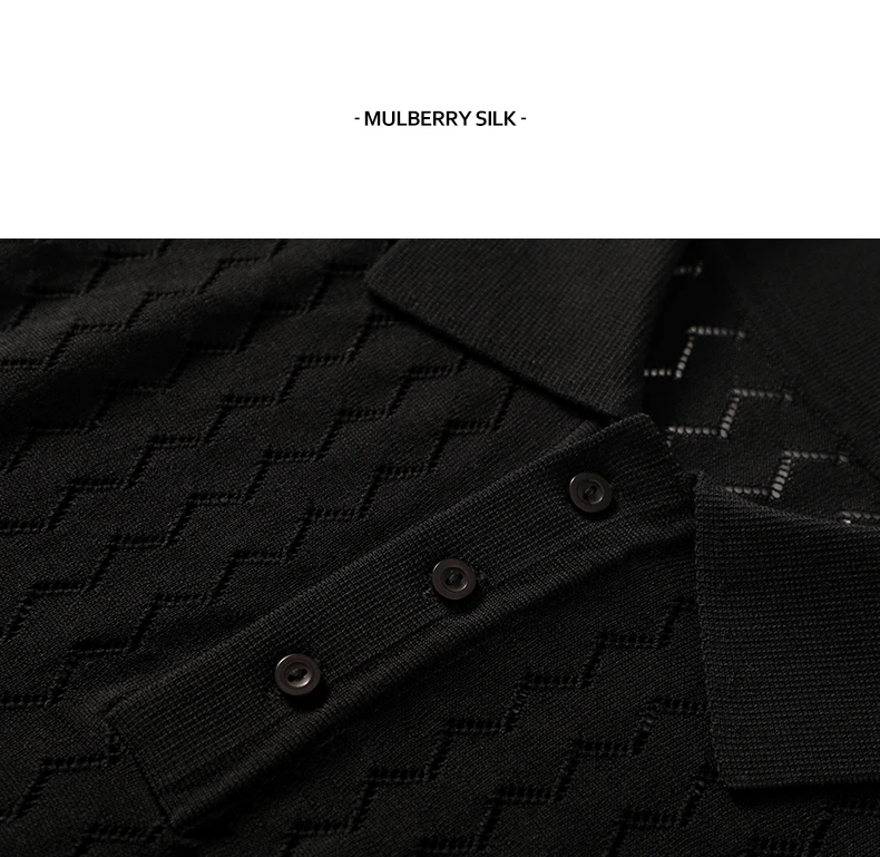 MVLYFLRT Men's T-Shirt Top Mulberry Silk Breathable Knit POLO Shirt Business Casual Lapel Hollow Short Sleeved Summer Shirt Thin