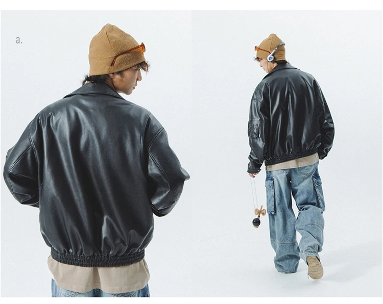 Mauroicardi Spring Autumn Vintage Cool Black Brown Soft Pu Leather Moto Jacket Men Zipper Pockets Luxury Designer Cargo Clothes