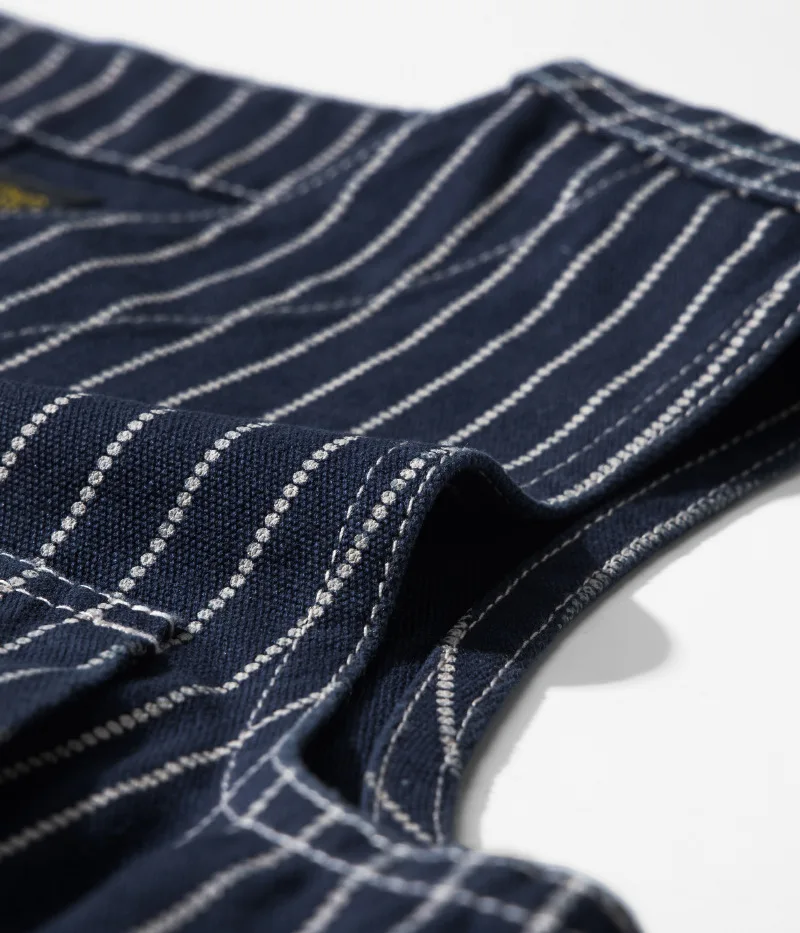 12oz 100% Cotton American Vintage Wabash Stripe Work Vest in Raw Denim Amekaji Style Indigo-Dyed Utility Vest for Men OKONKWO
