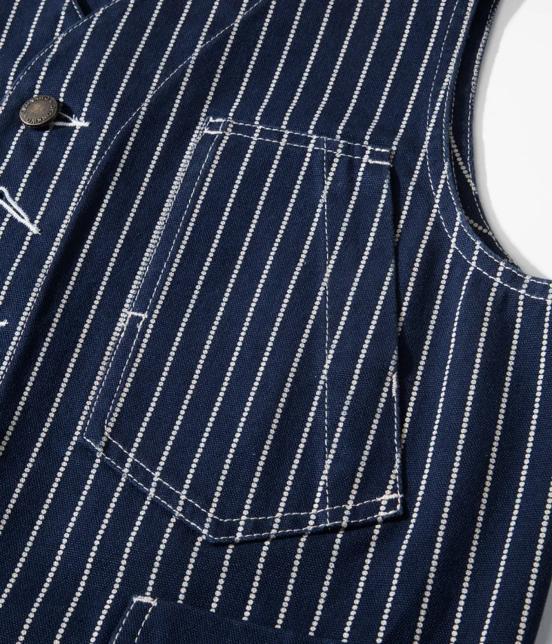12oz 100% Cotton American Vintage Wabash Stripe Work Vest in Raw Denim Amekaji Style Indigo-Dyed Utility Vest for Men OKONKWO