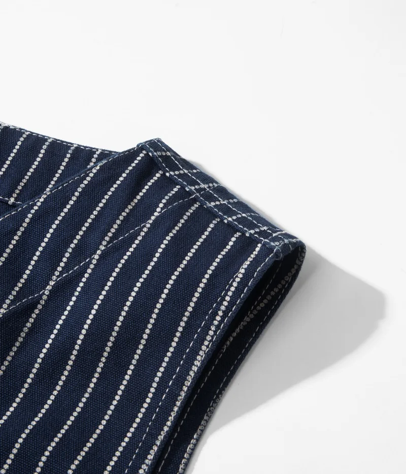 12oz 100% Cotton American Vintage Wabash Stripe Work Vest in Raw Denim Amekaji Style Indigo-Dyed Utility Vest for Men OKONKWO