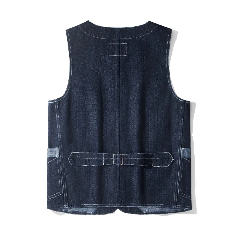 12oz 100% Cotton American Vintage Wabash Stripe Work Vest in Raw Denim Amekaji Style Indigo-Dyed Utility Vest for Men OKONKWO