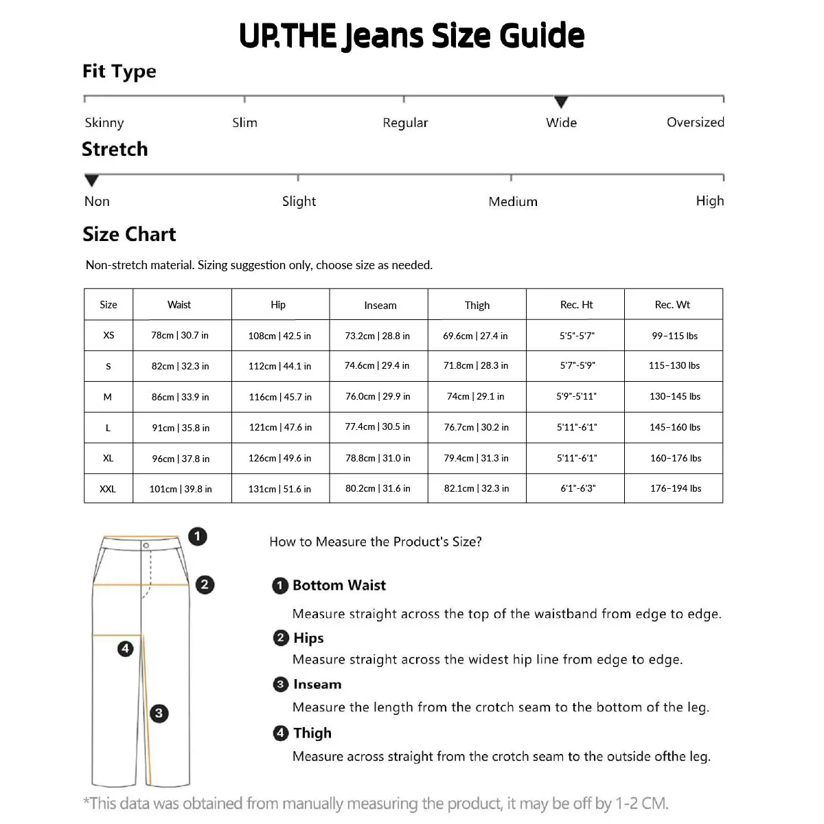 UP.THE Men Solid Black Baggy Wide Leg Jeans, Y2K Oversized Loose Denim Pants, White Lightning Embroidery Streetwear Trousers for Daily Outfits