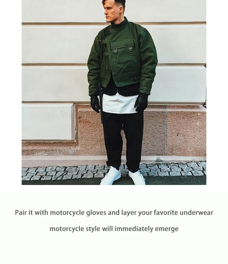 Swedish Motorcycle Jacket, Men's Retro Military Green Casual Cropped Jacket, 100% Cotton Canvas Workwear Asymmetric Safari Style