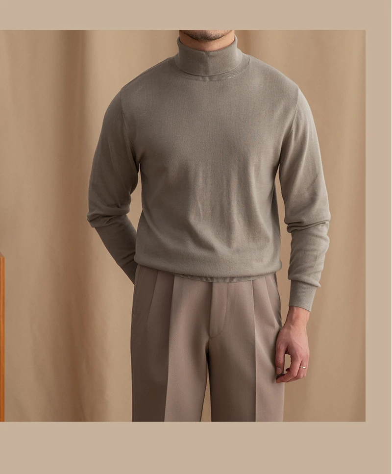 Mr. Deer San British Commuter Daily 30% Wool High Neck Slim Fit Sweater All-match Warm Base Sweater for Men