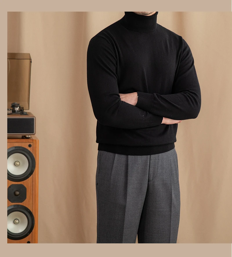 Mr. Deer San British Commuter Daily 30% Wool High Neck Slim Fit Sweater All-match Warm Base Sweater for Men