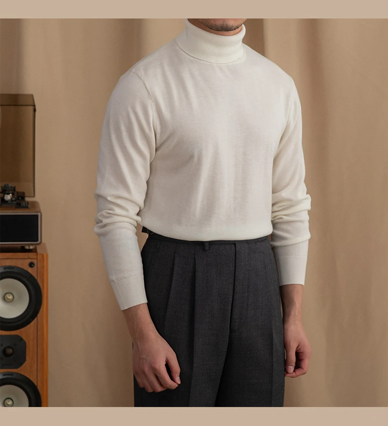 Mr. Deer San British Commuter Daily 30% Wool High Neck Slim Fit Sweater All-match Warm Base Sweater for Men