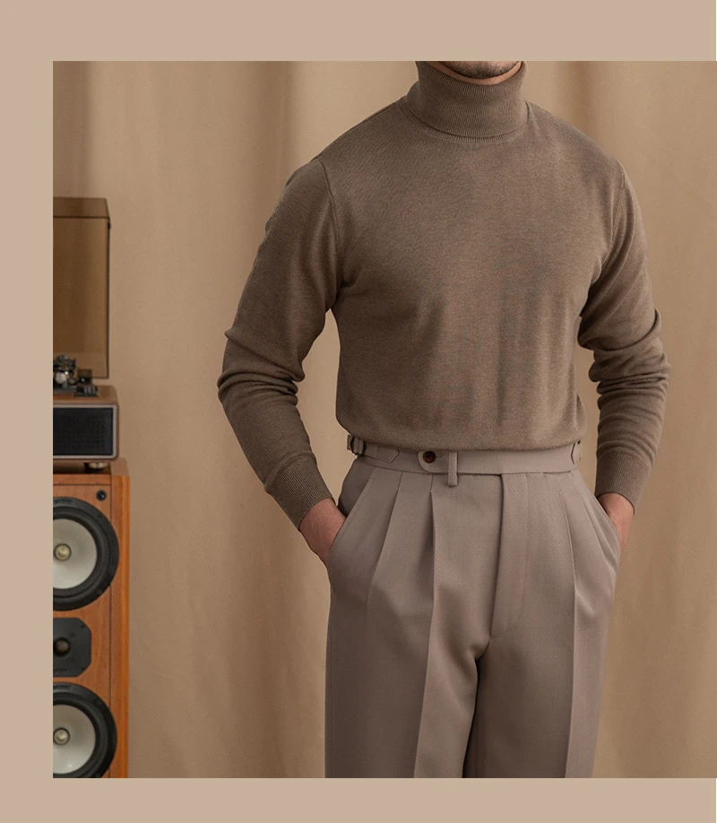Mr. Deer San British Commuter Daily 30% Wool High Neck Slim Fit Sweater All-match Warm Base Sweater for Men