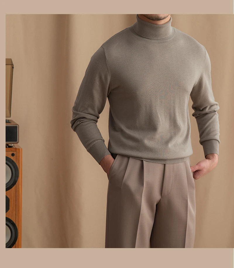 Mr. Deer San British Commuter Daily 30% Wool High Neck Slim Fit Sweater All-match Warm Base Sweater for Men