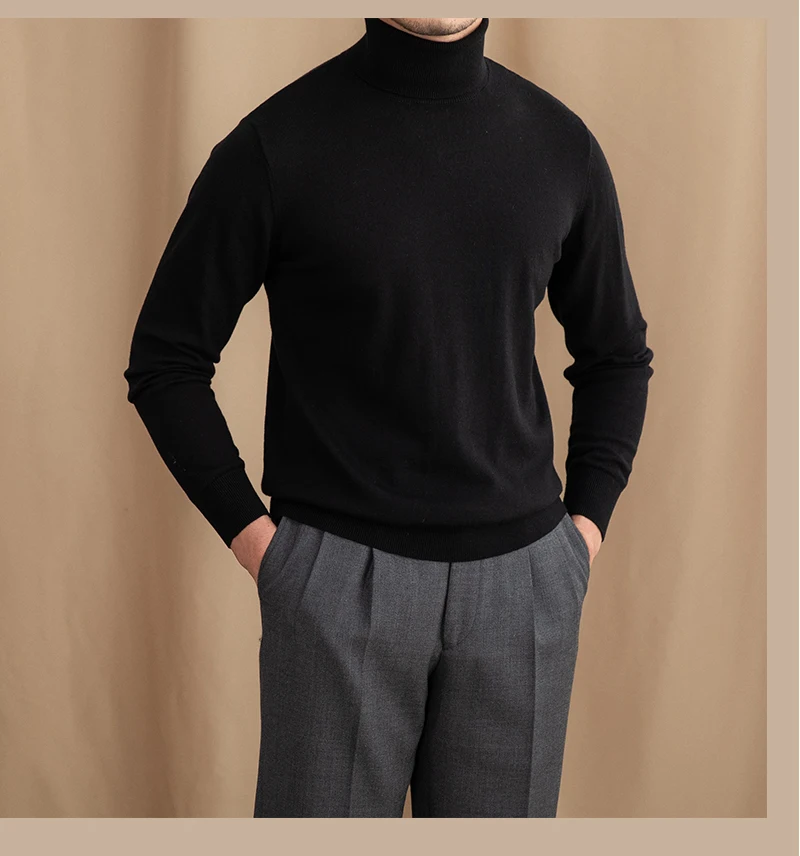 Mr. Deer San British Commuter Daily 30% Wool High Neck Slim Fit Sweater All-match Warm Base Sweater for Men