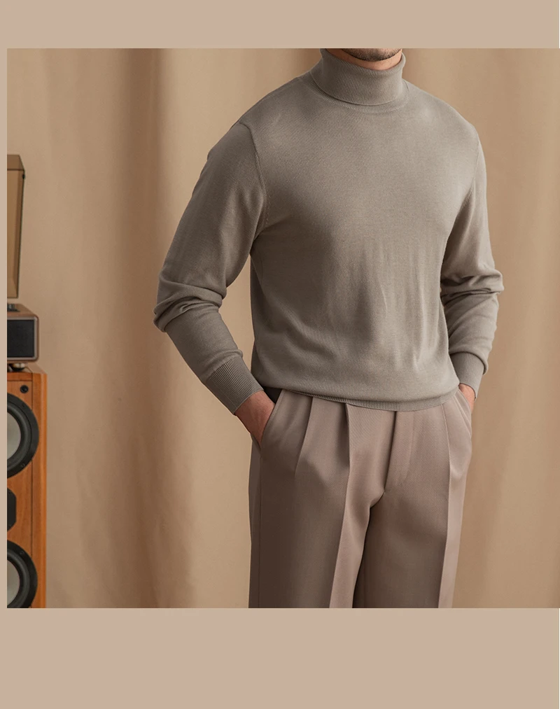 Mr. Deer San British Commuter Daily 30% Wool High Neck Slim Fit Sweater All-match Warm Base Sweater for Men