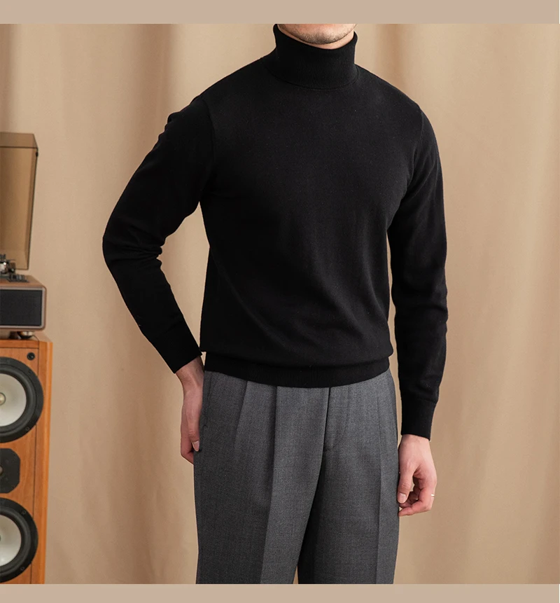 Mr. Deer San British Commuter Daily 30% Wool High Neck Slim Fit Sweater All-match Warm Base Sweater for Men
