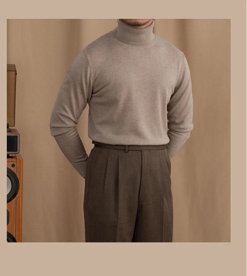 Mr. Deer San British Commuter Daily 30% Wool High Neck Slim Fit Sweater All-match Warm Base Sweater for Men