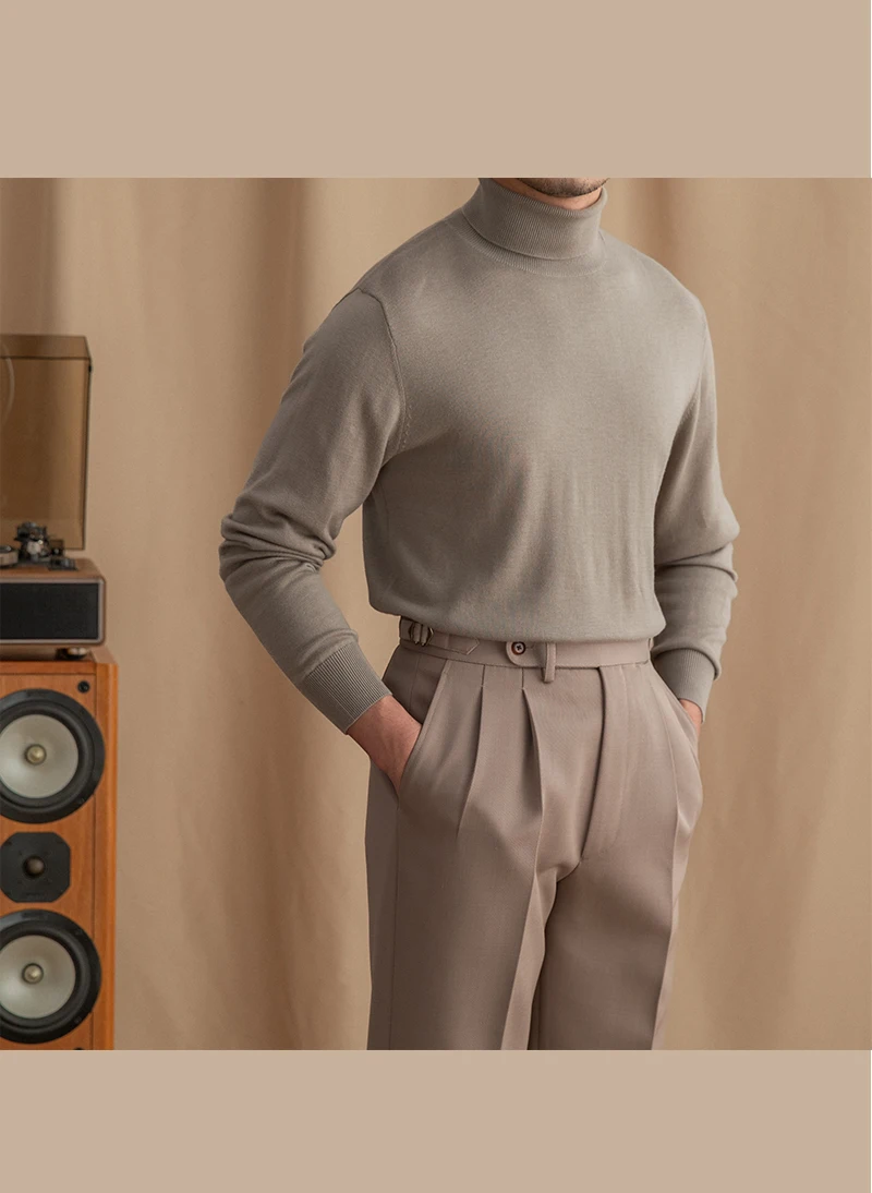 Mr. Deer San British Commuter Daily 30% Wool High Neck Slim Fit Sweater All-match Warm Base Sweater for Men