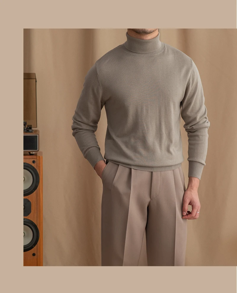 Mr. Deer San British Commuter Daily 30% Wool High Neck Slim Fit Sweater All-match Warm Base Sweater for Men