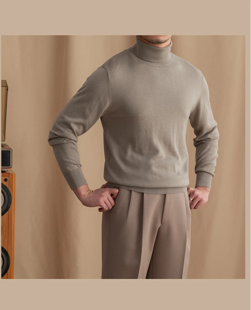 Mr. Deer San British Commuter Daily 30% Wool High Neck Slim Fit Sweater All-match Warm Base Sweater for Men