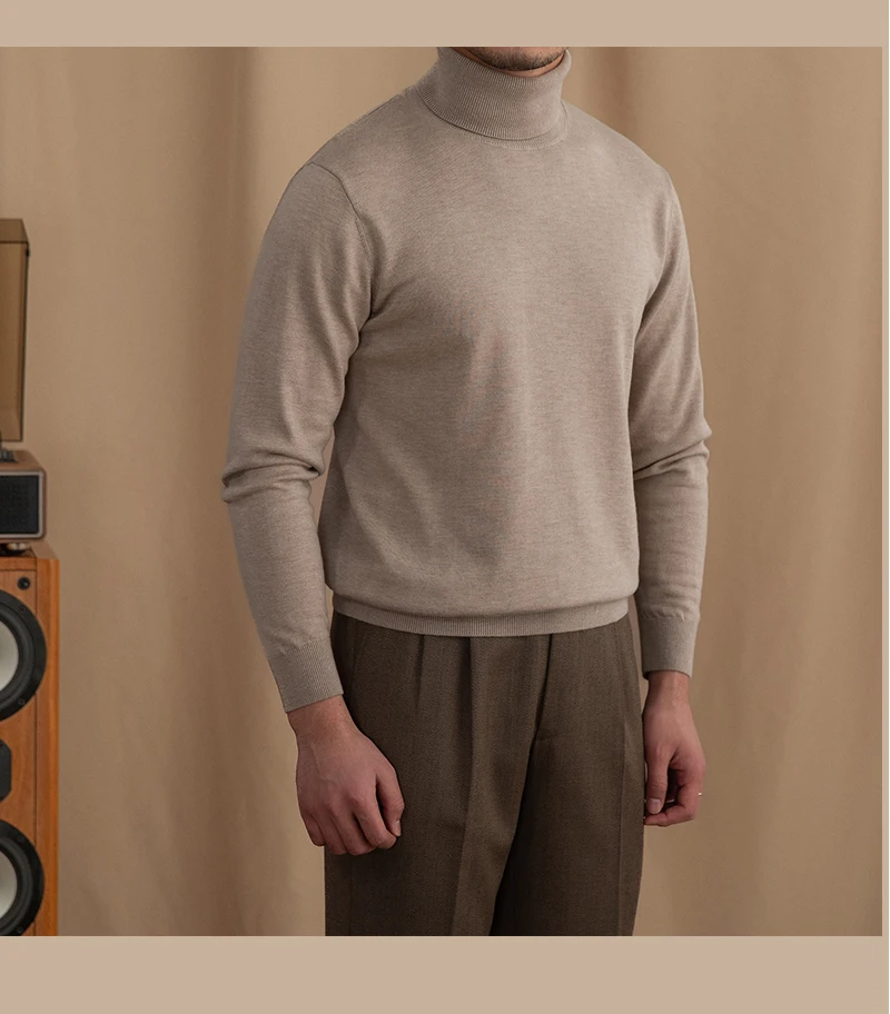 Mr. Deer San British Commuter Daily 30% Wool High Neck Slim Fit Sweater All-match Warm Base Sweater for Men