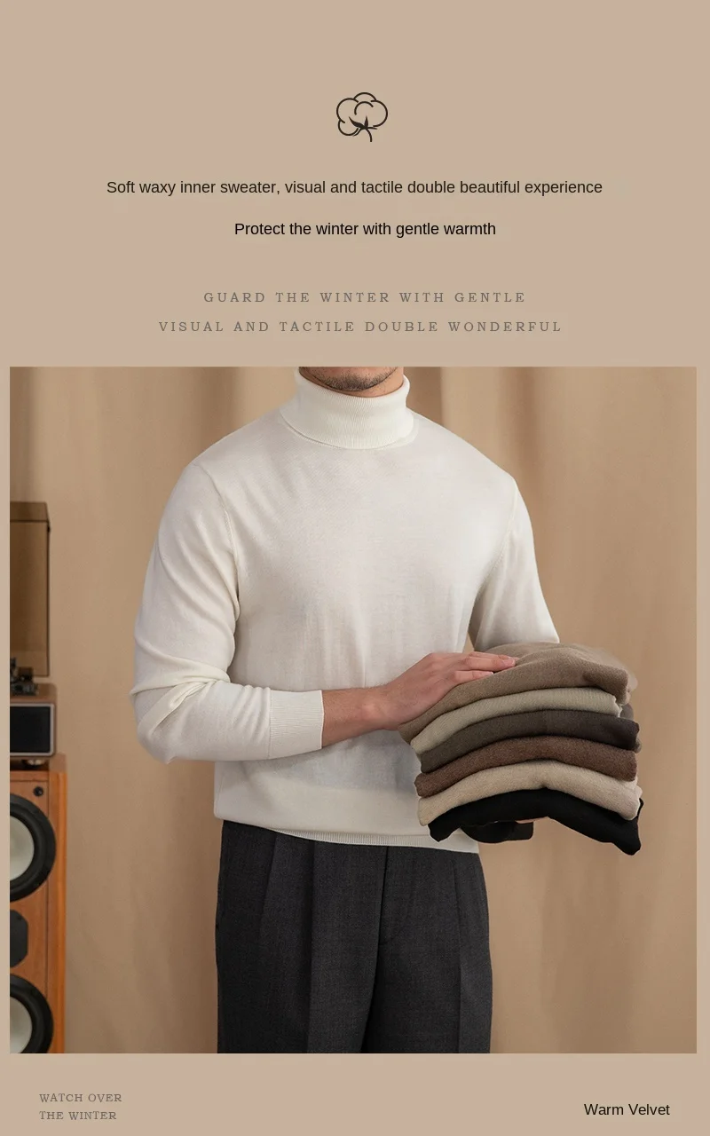 Mr. Deer San British Commuter Daily 30% Wool High Neck Slim Fit Sweater All-match Warm Base Sweater for Men