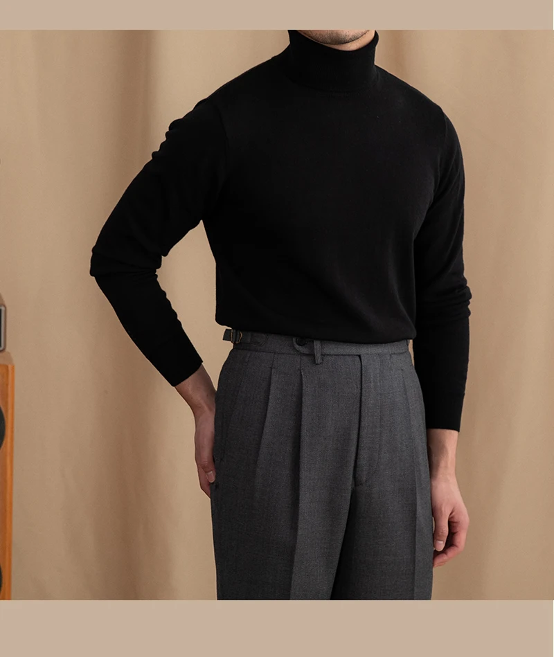 Mr. Deer San British Commuter Daily 30% Wool High Neck Slim Fit Sweater All-match Warm Base Sweater for Men