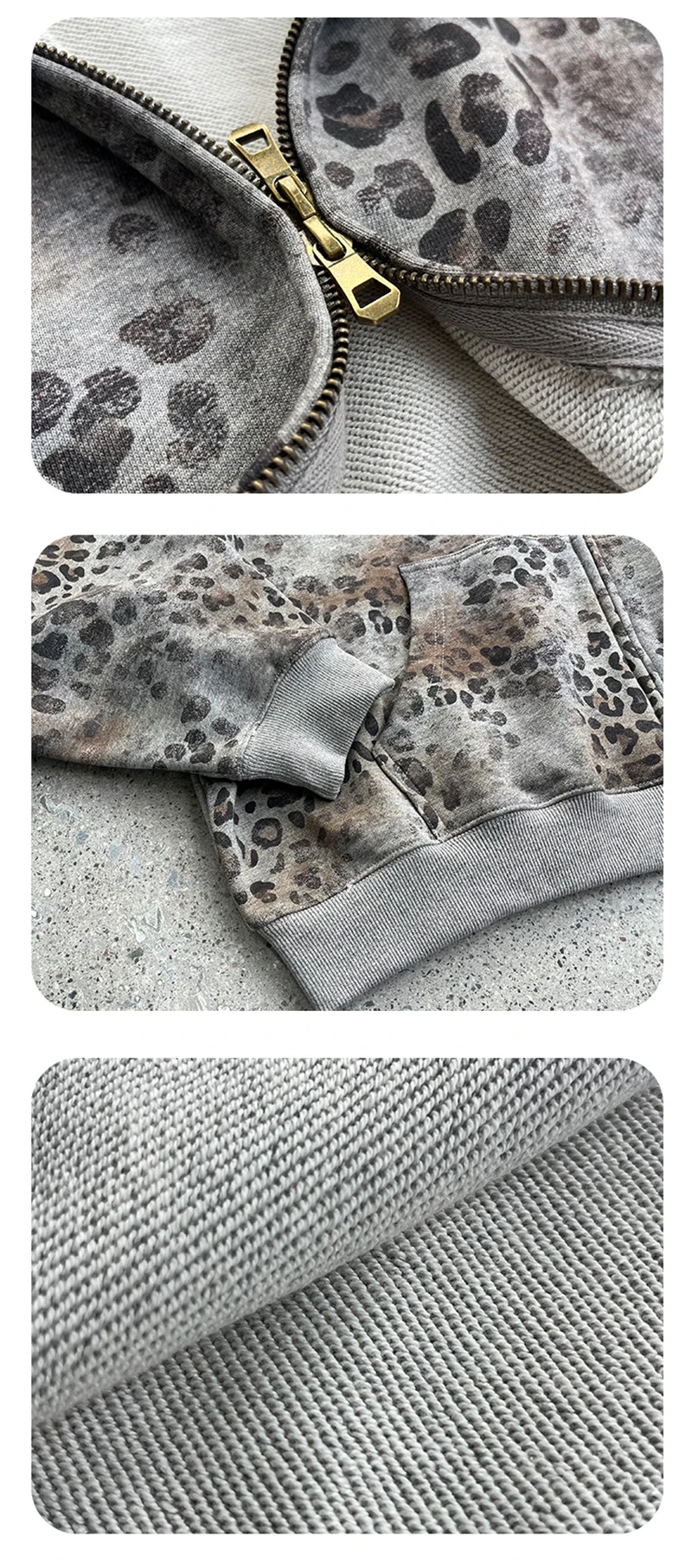ZODF Trendy Winter 400gsm Boxyfit Zipper Cotton Hoodies For Man Unisex Leopard Printing Hooded Jackets Coat HY1274