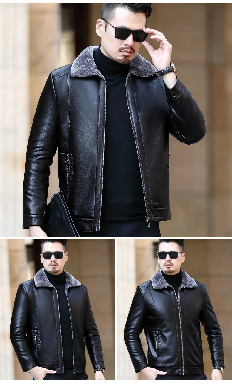 YX-225 Genuine Leather Jacket Men's Fur All-in-One Casual Thickening Plus Fleece Sheepskin Plus Fertilizer Plus Size Winter