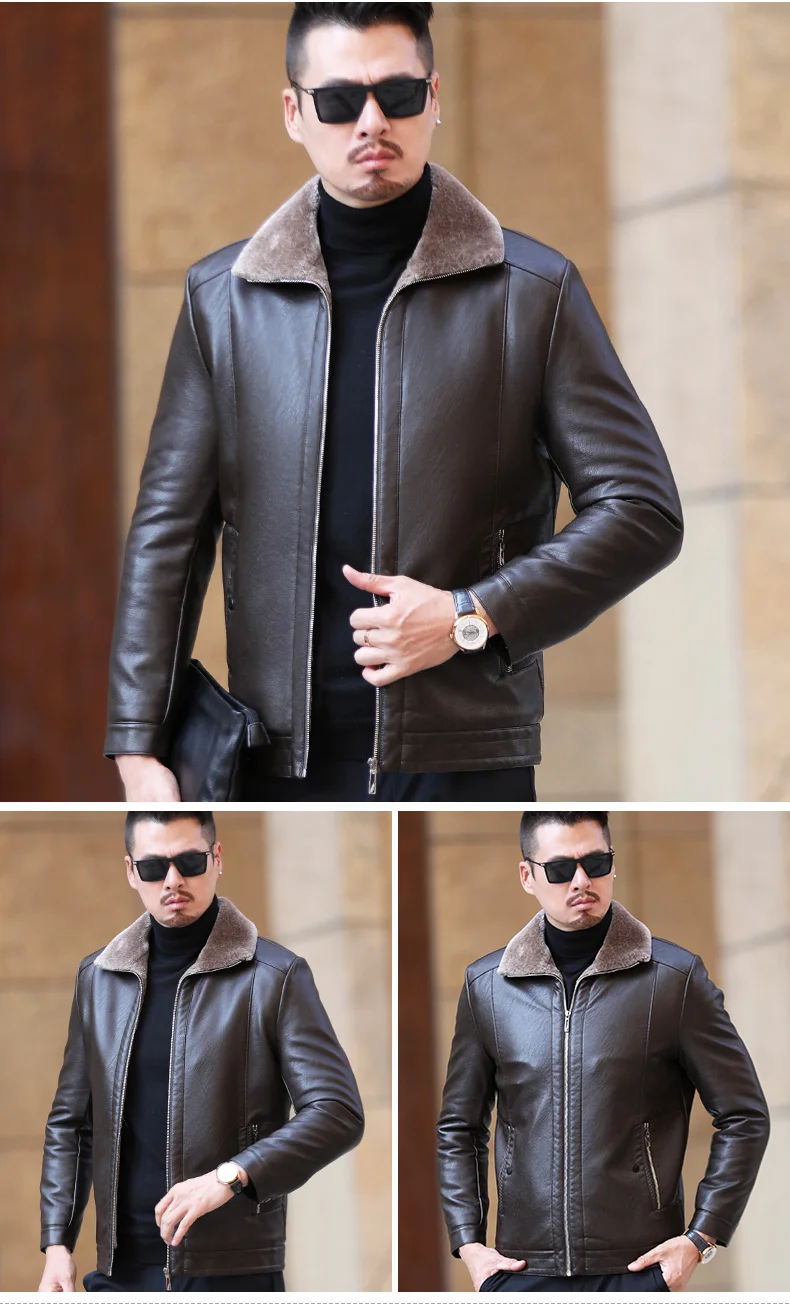 YX-225 Genuine Leather Jacket Men's Fur All-in-One Casual Thickening Plus Fleece Sheepskin Plus Fertilizer Plus Size Winter