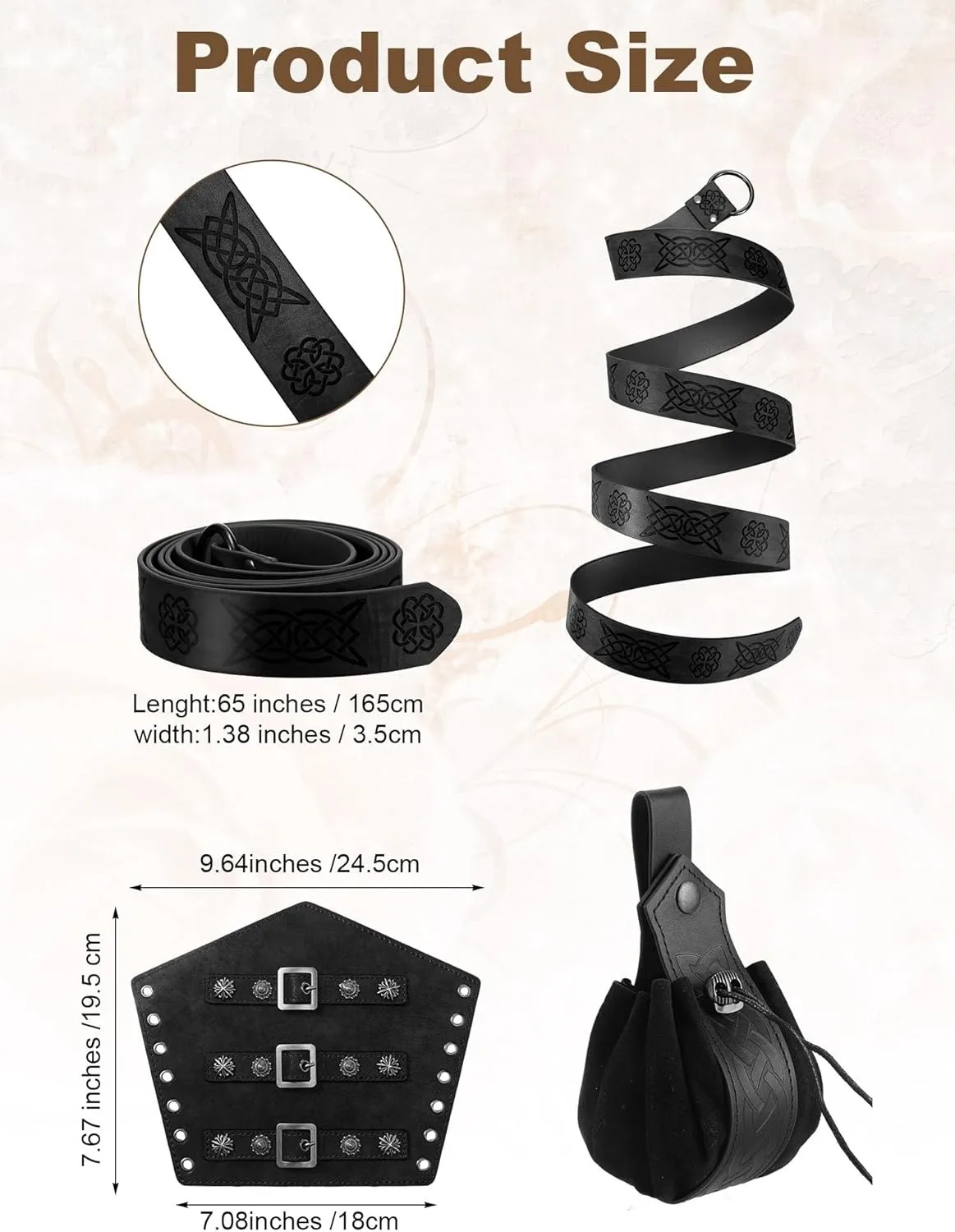 6 Pcs Men's Halloween Renaissance Costume Set Medieval Vest Shirt Ankle Banded Pants Viking Belt Armband Pouch