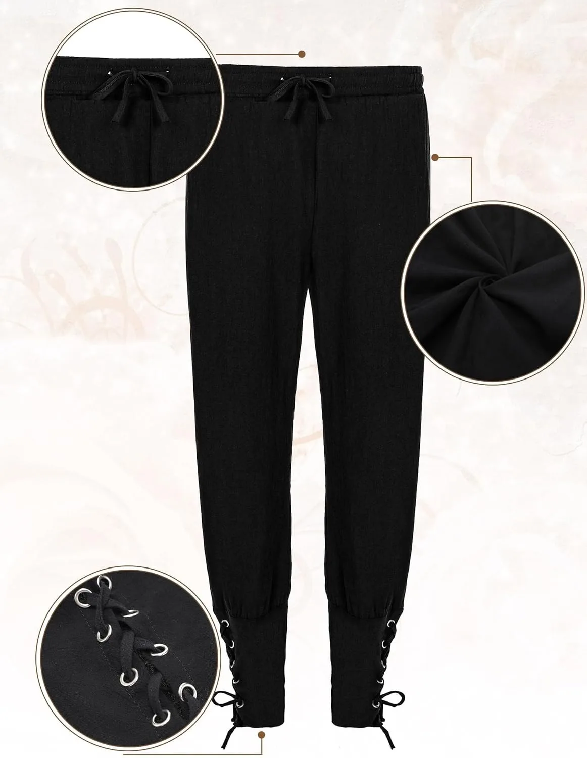 6 Pcs Men's Halloween Renaissance Costume Set Medieval Vest Shirt Ankle Banded Pants Viking Belt Armband Pouch
