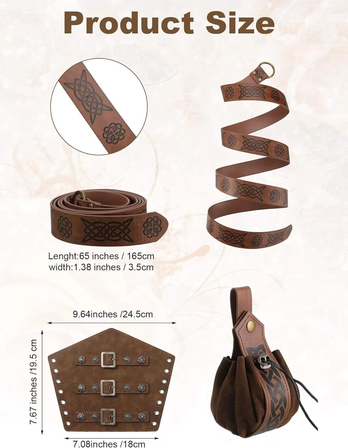 6 Pcs Men's Halloween Renaissance Costume Set Medieval Vest Shirt Ankle Banded Pants Viking Belt Armband Pouch