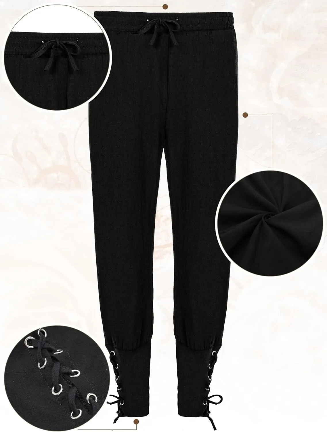 6 Pcs Men's Halloween Renaissance Costume Set Medieval Vest Shirt Ankle Banded Pants Viking Belt Armband Pouch
