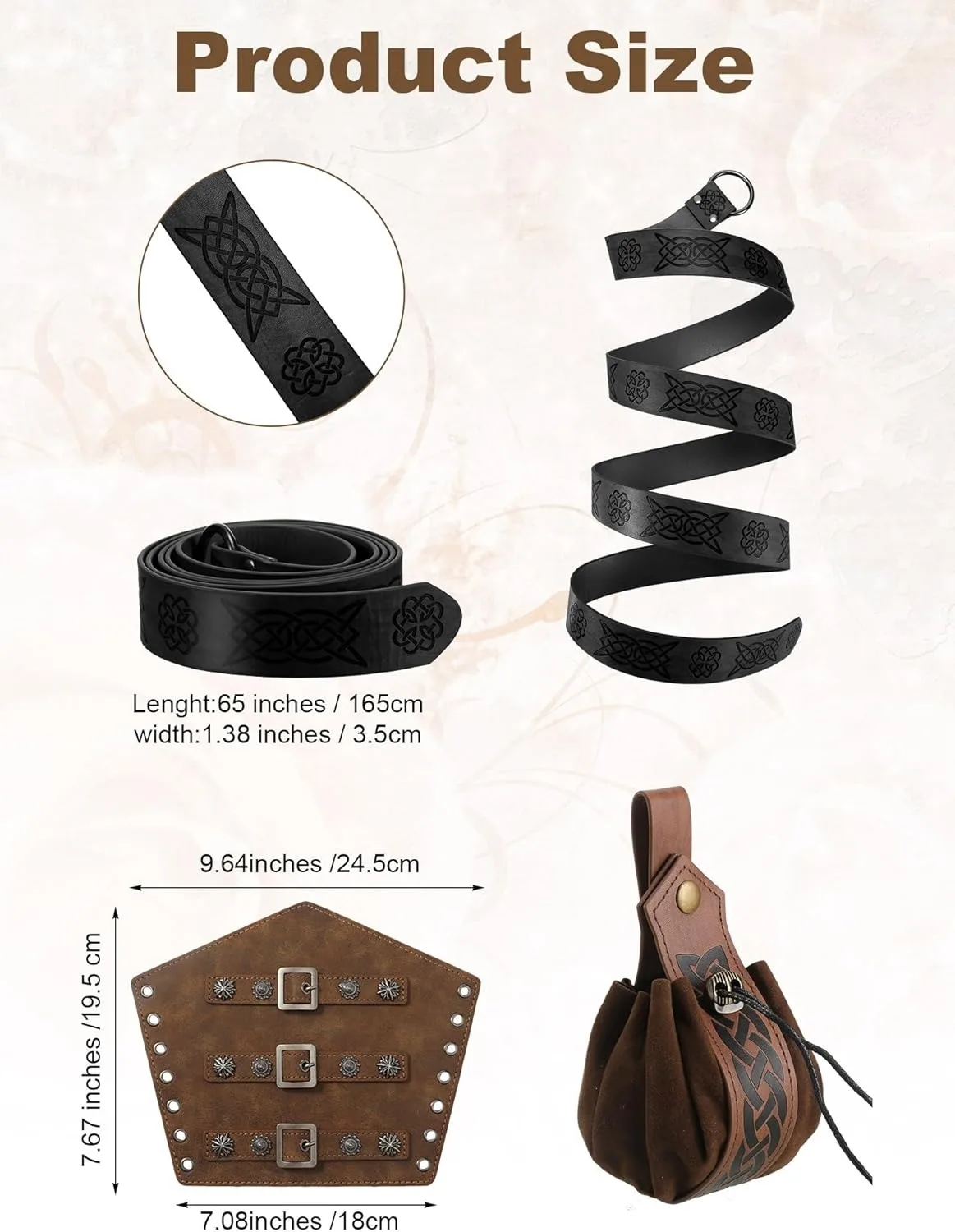6 Pcs Men's Halloween Renaissance Costume Set Medieval Vest Shirt Ankle Banded Pants Viking Belt Armband Pouch