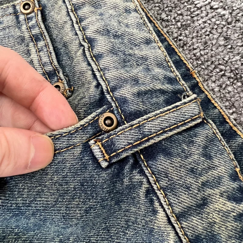 Real Photos Derschutze Jeans High Quality Pattern Embroidery Denim Trousers Retro Grey Street Men Women Pants