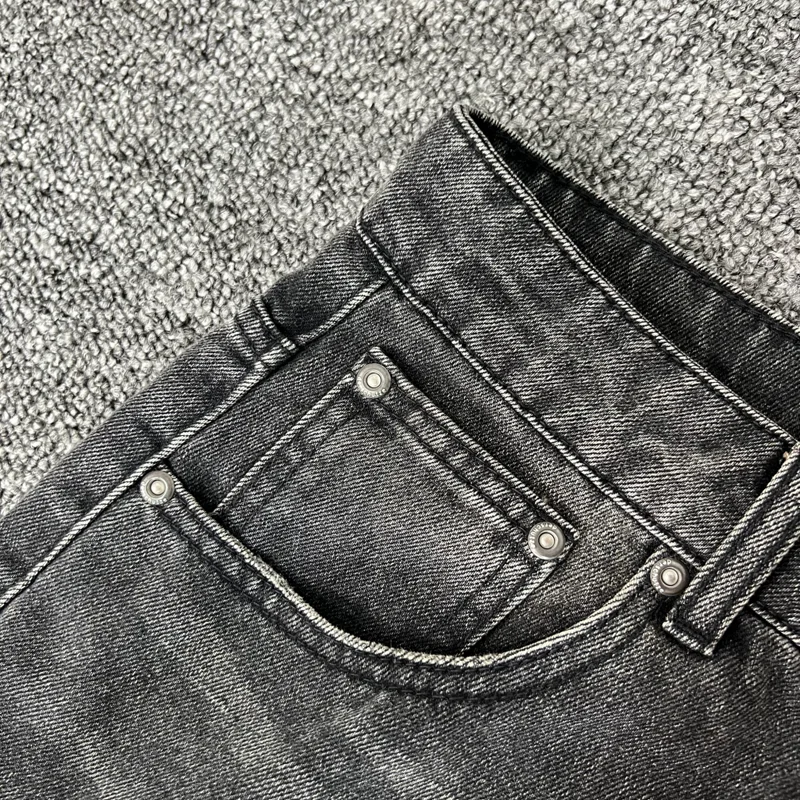 Real Photos Derschutze Jeans High Quality Pattern Embroidery Denim Trousers Retro Grey Street Men Women Pants
