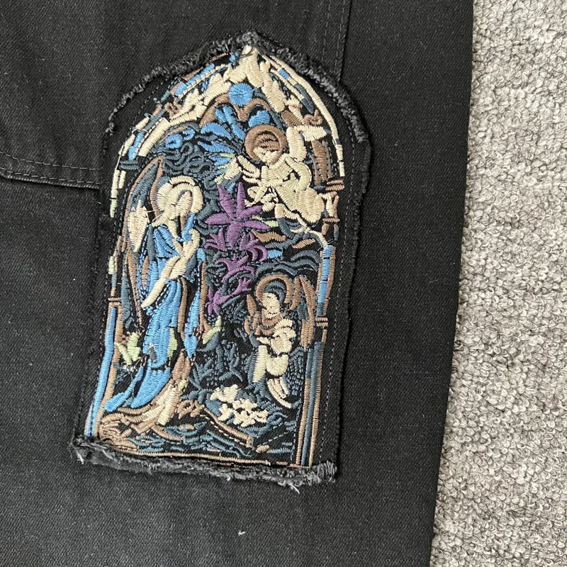 Real Photos Derschutze Jeans High Quality Pattern Embroidery Denim Trousers Retro Grey Street Men Women Pants